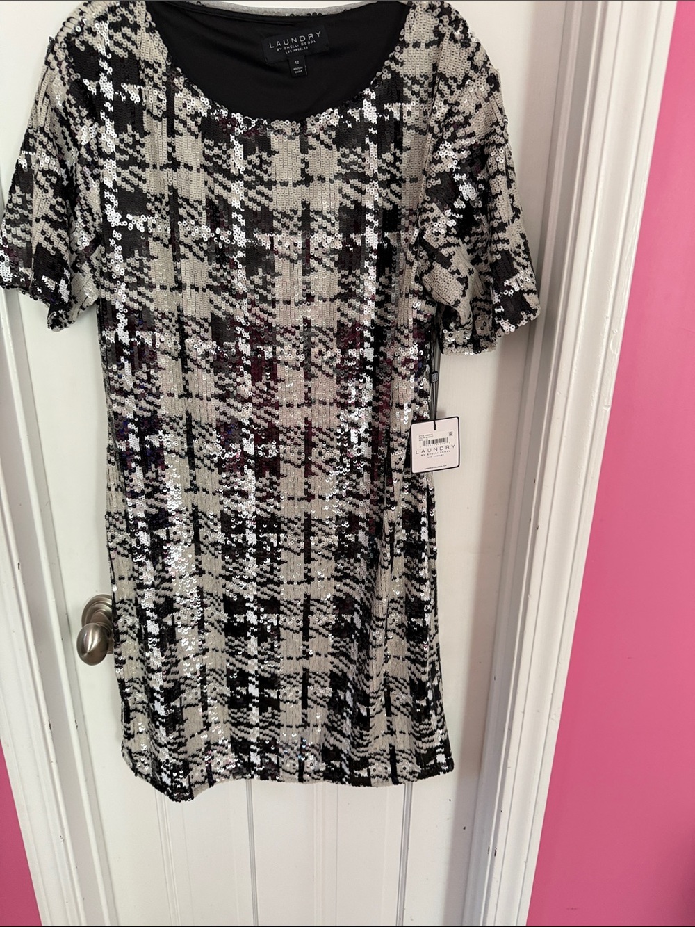 Laundry By Shelli Segal Silver and Black Sequin Mini Dress
